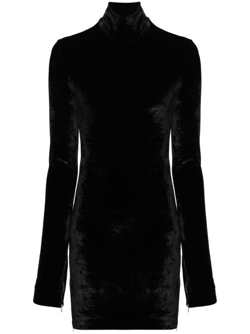 High-neck velvet-finish top - Black