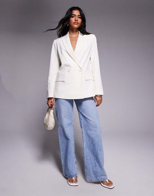 Double breasted suit blazer co-ord in cream-White
