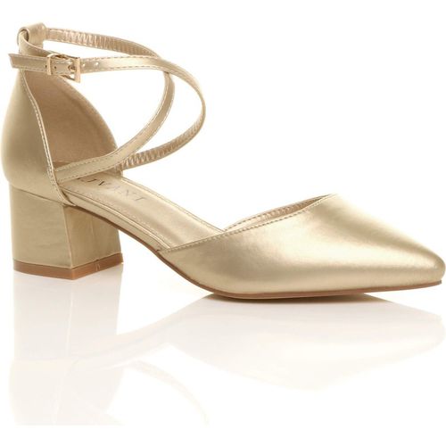 Mid Block Heel Crossed Strap Pointed Toe Faux Leather 2 Part Heels