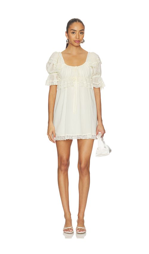 For Love & Lemons Juniper Puff Sleeve Mini Dress in Yellow. L. Also in