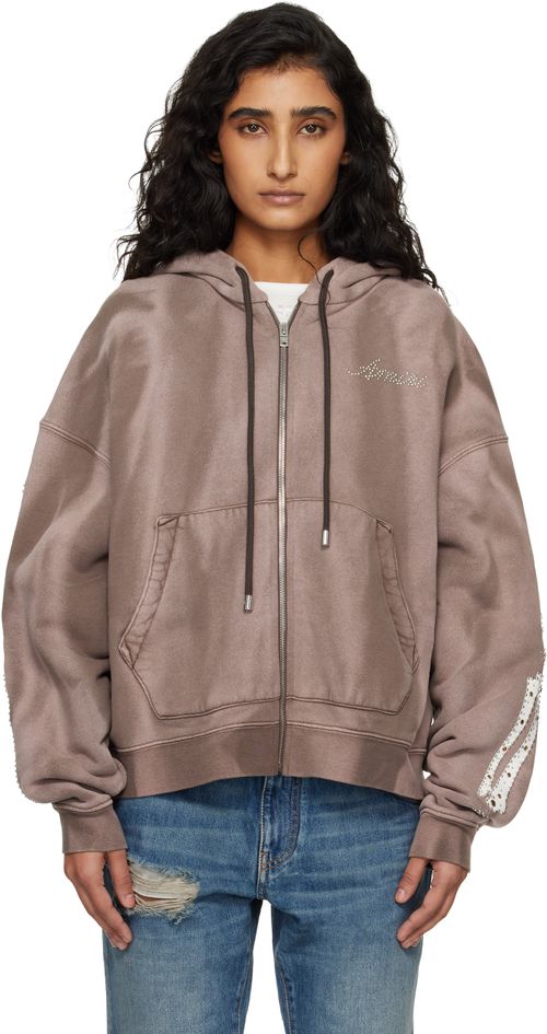 Brown Bones Studded Zip Hoodie