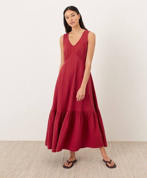 Women's Poppy Red Coastal Double Gauze Beach To Brunch Maxi Dre