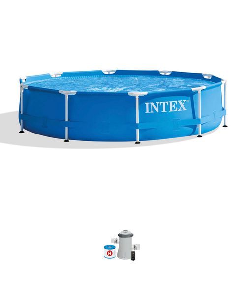 "28201EH 10' x 30"" Metal Frame Round Above Ground Swimming Pool with Pump - Blue"