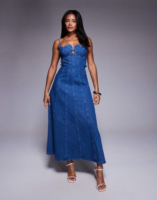 ASOS LUXE | ASOS LUXE heart cup denim maxi dress in mid wash blue | Realry ASOS LUXE | ASOS LUXE heart cup denim maxi dress in mid wash blue | Realry