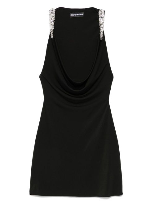 David Koma crystal-claws cowl-neckline mini dress - Black