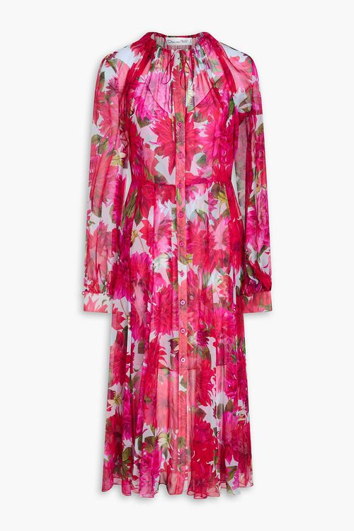 Floral-print silk-chiffon midi dress - Pink - US 0