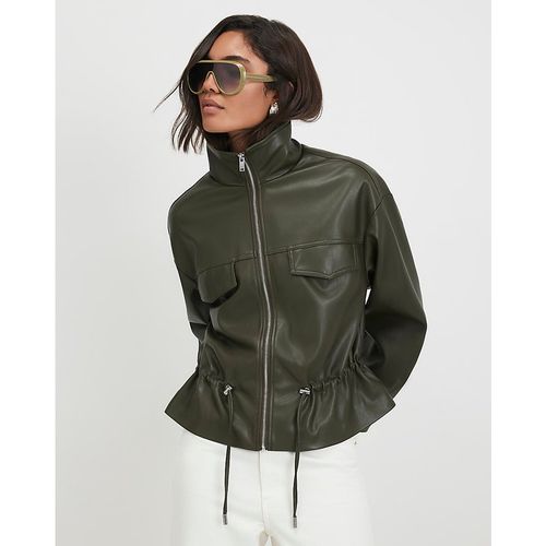 River Island Womens Jacket Khaki Faux Leather Drawstring Funne