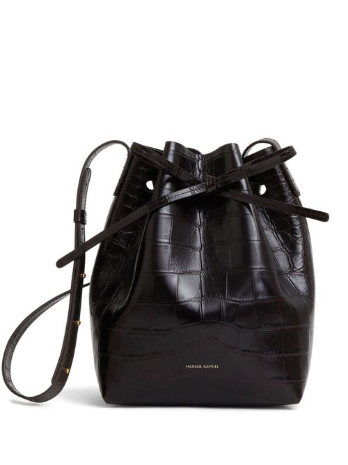 Mini Bucket crocodile-effect bag - Black