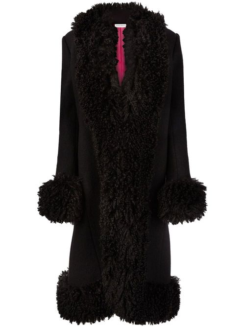 Shearling-trim wool coat - Black