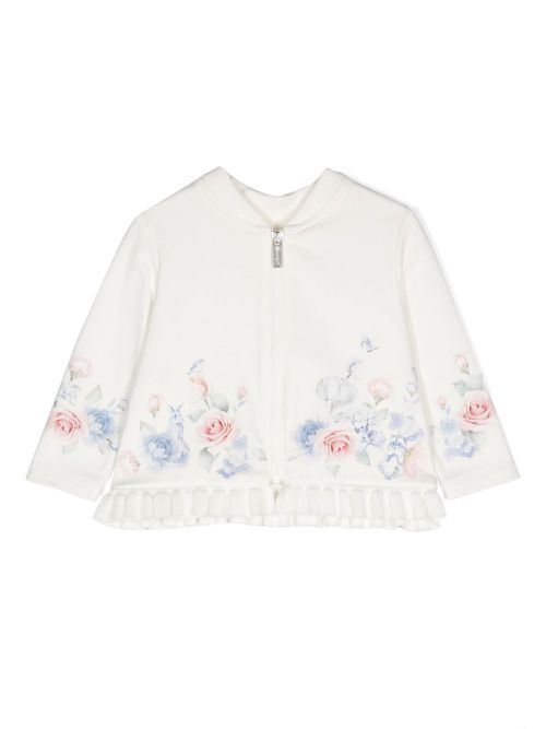 Floral-print zip-up cardigan - White