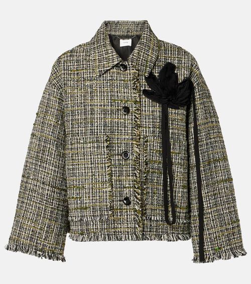 Floral-appliqué tweed jacket