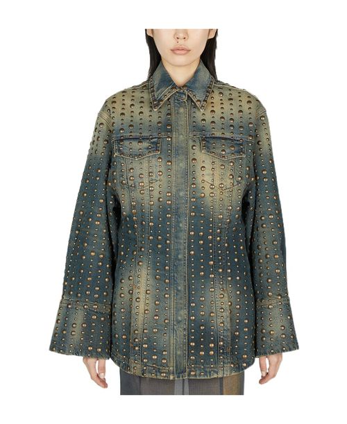 Stud-design old-washed denim jacket