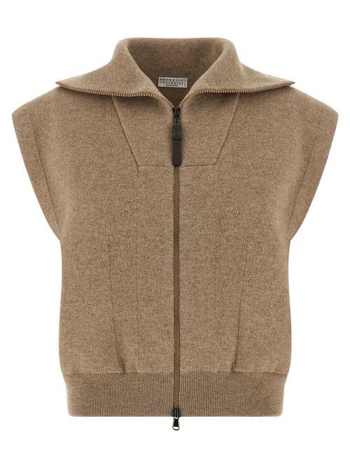 Cashmere Knit Vest — Beige