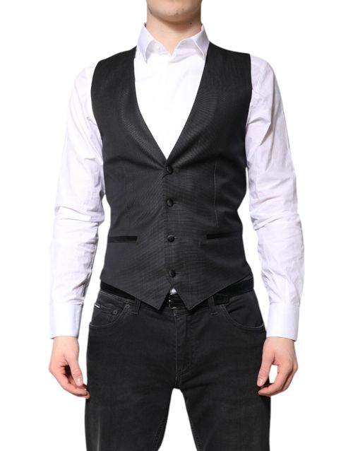 Virgin Wool & Silk Formal Vest — Black