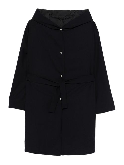 Navy Blue Hooded Overcoat With Side Pockets