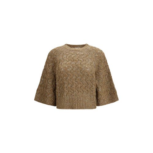 Open-Knit Silk Sweater — Beige