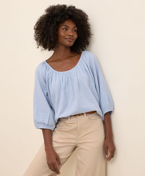 Women's Cornflower Blue Coastal Double Gauze Scoop Neck Top