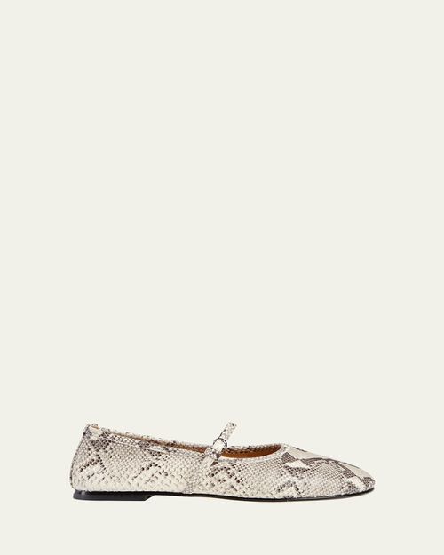 Winter Balla Snakeskin-Print Leather Ballet Flats