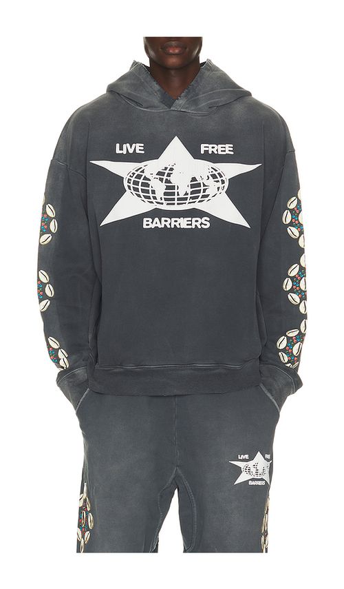 Barriers Worldwide Cowrie Shell Hoodie in Charcoal. S. Also in M, L, XL/1X