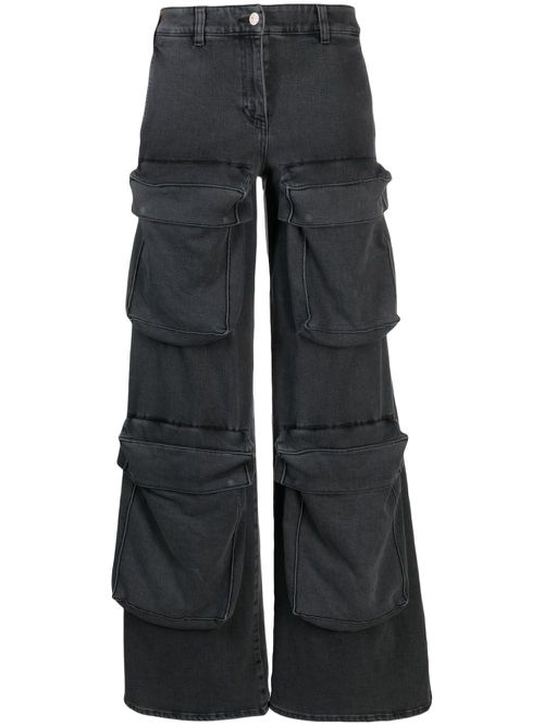 Logo-patch washed cargo jeans - Black