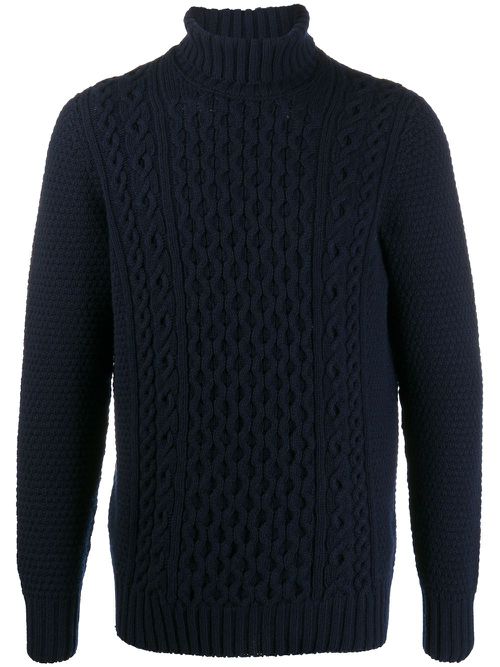 Cable-knit roll neck jumper - Blue