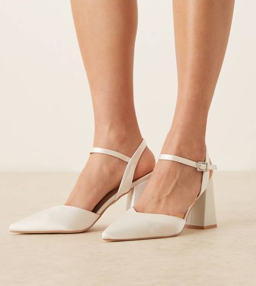 Be Mine Bridal Frankie embellished heeled shoes in ivory satin-White