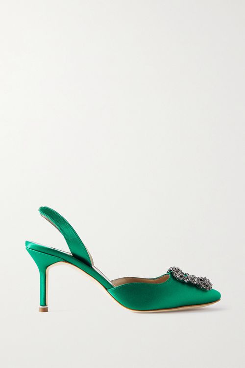 Hangisli 70 Embellished Satin Slingback Pumps - Green