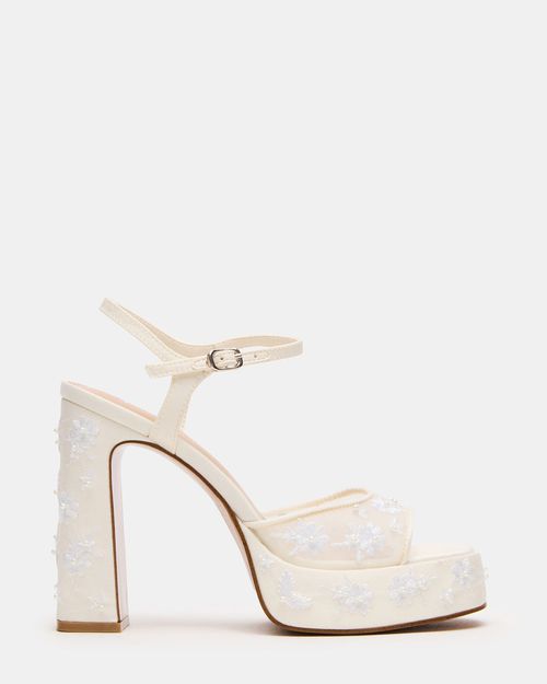 Steve Madden Women's Liandra Embellished Block Heels - White Mesh