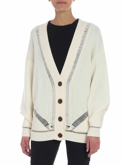 Cream color overfit cardigan with golden lamé