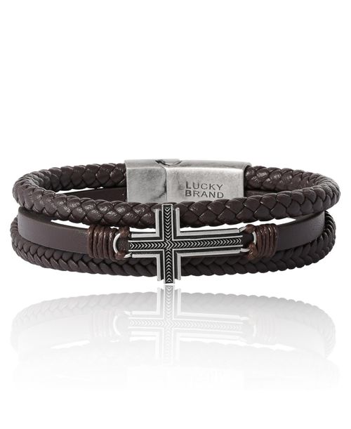 Braided Leather Bracelet with Cross - Brown Leather Wrap Bracelet for Men - Black, brown
