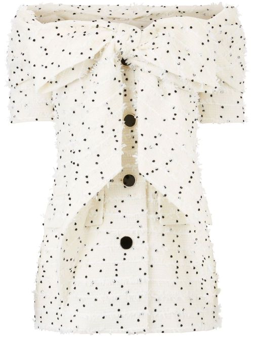 Off-shoulder tweed jacket - White