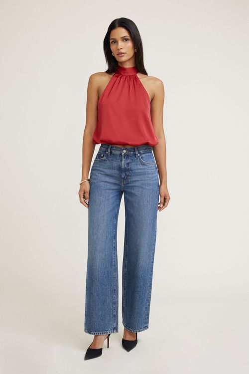 Bubble Satin Halter Blouse