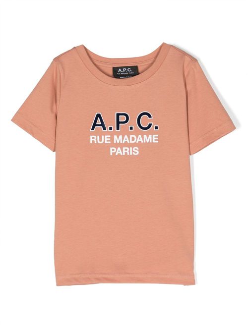 Flocked-logo cotton T-shirt - Orange