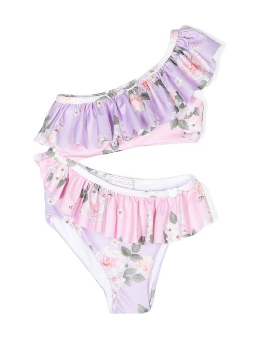 Floral-print cut-out swimsuit - Purple