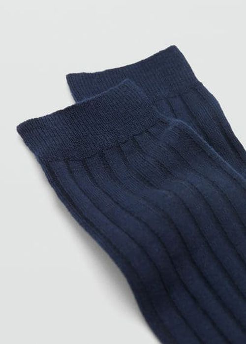 Ribbed wool blend socks dark navy - Woman - One size -