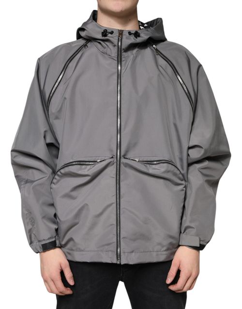 Hooded Full-Zip Polyester Jacket — Gray