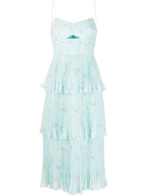 Floral-print pleated tiered dress - Blue
