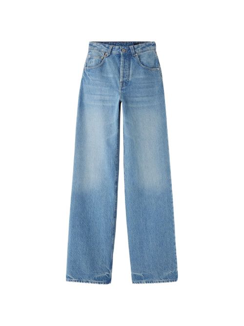 Wide-Leg Washed Denim Jeans — Blue