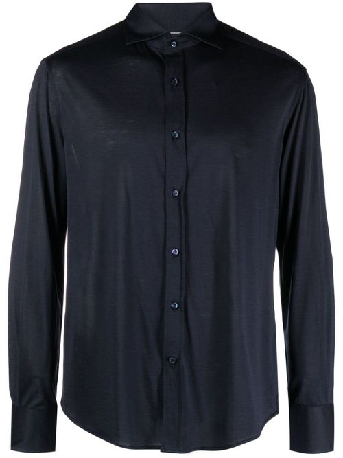 Long-sleeve silk-cotton shirt - Blue