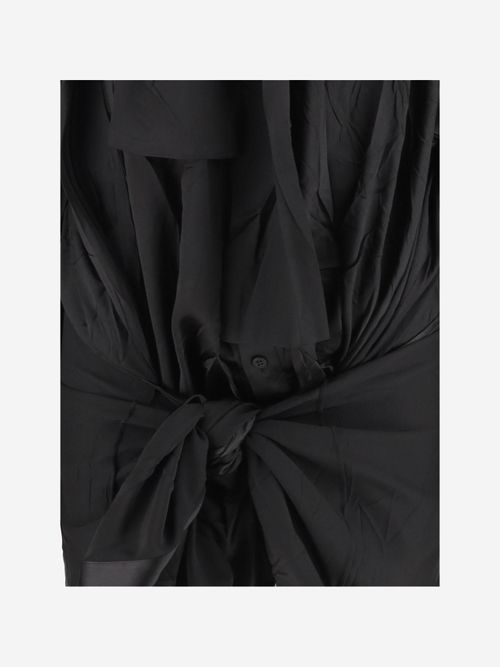 Silk Scarf-Collar Blouse — Black