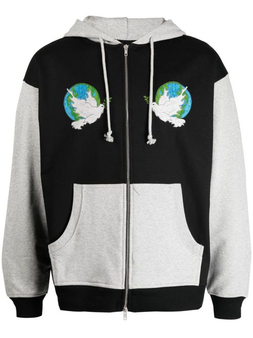Appliqué-details colour-block cotton jacket - Black