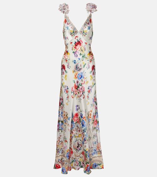 Embellished floral silk slip dress
