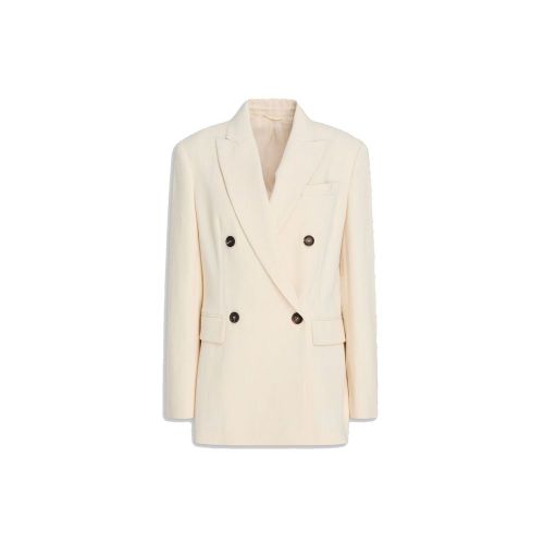 Double-Breasted Cotton Blazer — White