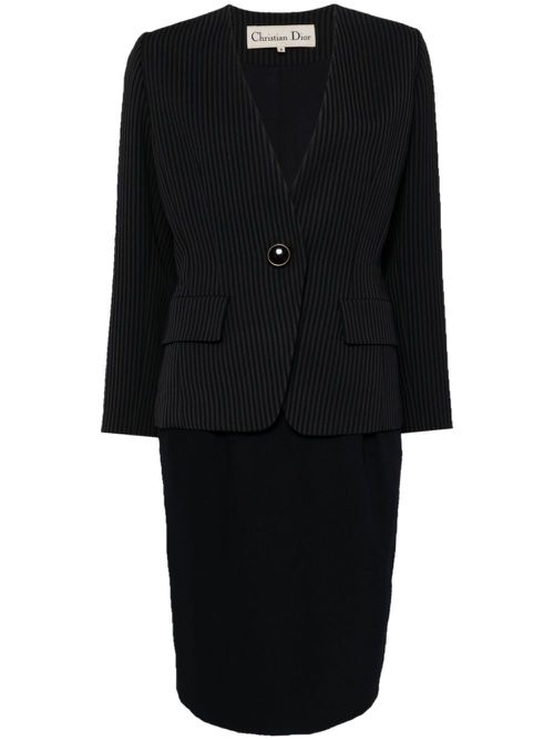 Striped single-breasted jacket set - Black