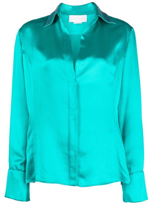 Stud-embellished satin shirt - Blue