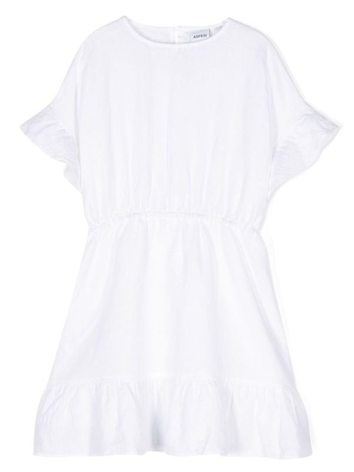 Chambray ruffled mini dress - White