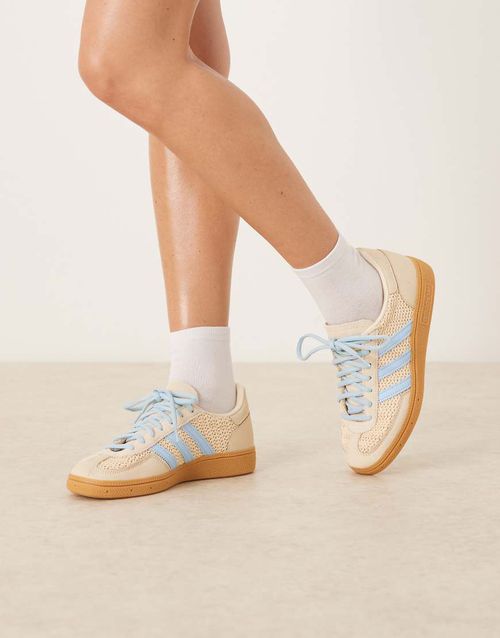 Handball Spezial crochet trainers in cream and light blue with gum sole-Brown