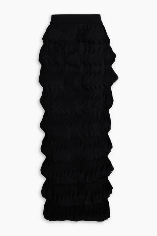 Ruffled crochet-knit midi skirt - Black - IT 38