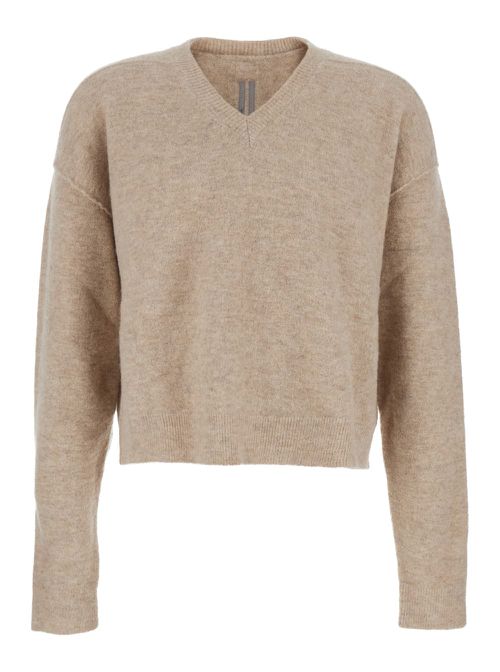 Beige Sweater With V Neck And Dropped Shoulders In Wool Blend Man
