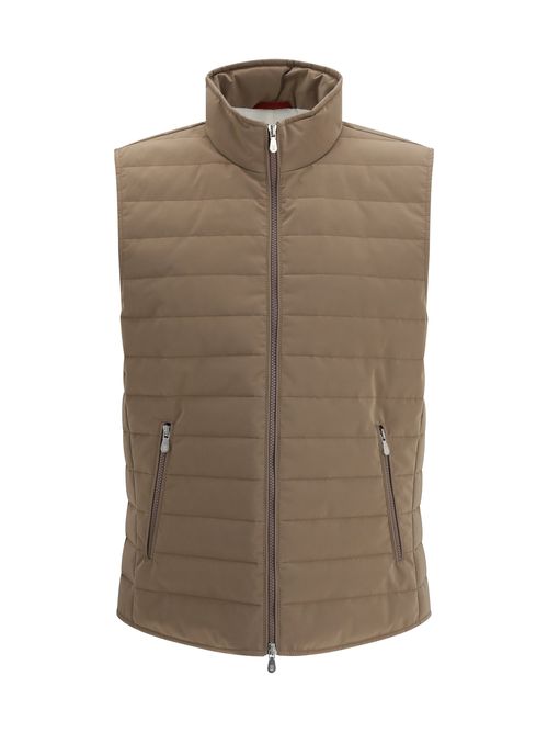 Quilted Down Vest — Beige